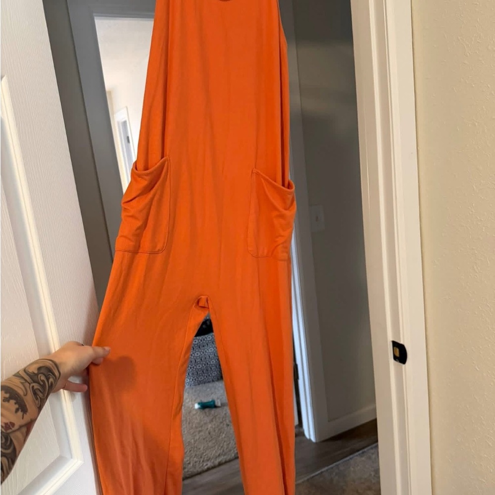 BKE Orange Sleeveless Pocket Jumpsuit
